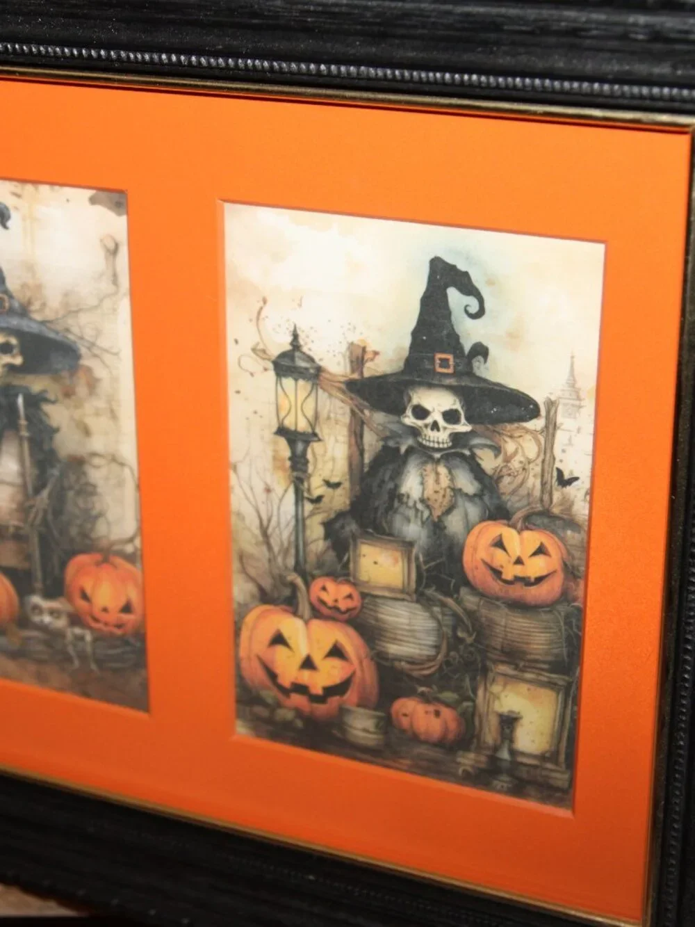 Dark Moody Creepy Skeleton Witches Halloween Table Top or Wall Decor Picture